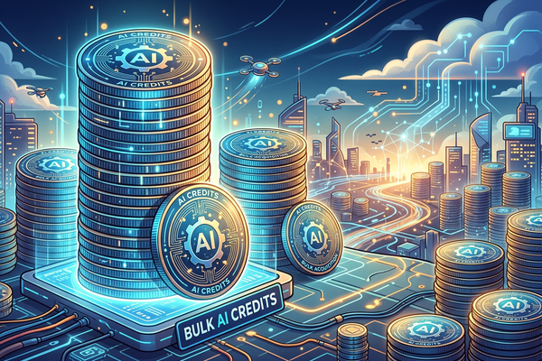 Illustration of a coin stack representing bulk AI credits.